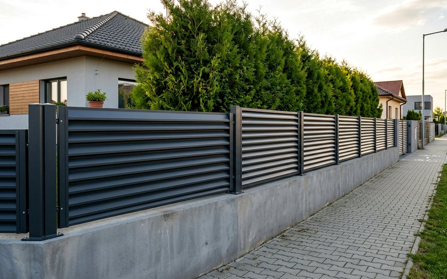 Moderný hliníkový plot so žalúziovými lamelami — realizácia GateBro